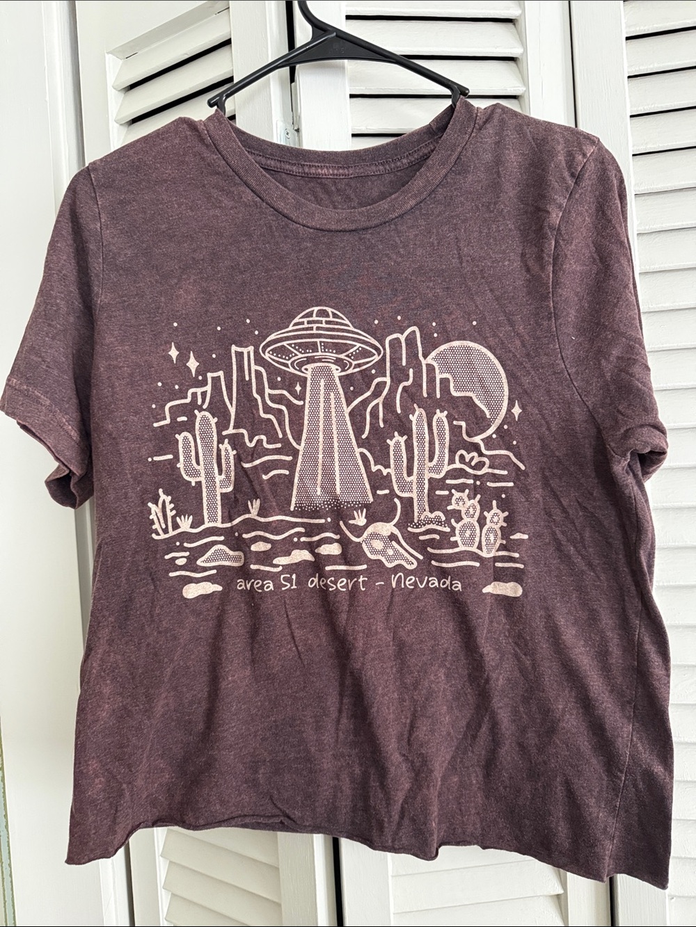 Brown Short Sleeve Graphic Tee with Desert UFO Motif